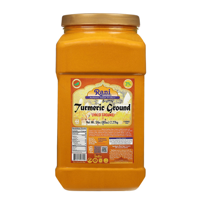 Rani Turmeric (Haldi) Root Powder Spice, (High Curcumin Content) 80oz (5lbs ) 2.27kg Bulk PET Jar ~ All Natural | 100% Pure, Salt Free | Vegan | Gluten Friendly | NON-GMO | Kosher | Indian Origin