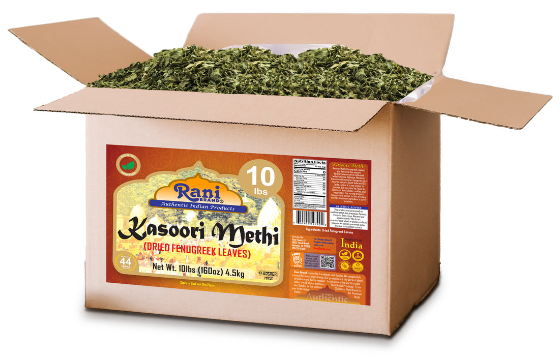 Rani Fenugreek Leaves Dried (Kasoori Methi) 160oz (10lbs) 4.54kg Bulk Box ~ All Natural | Vegan | Gluten Friendly | NON-GMO | Kosher | Indian Origin