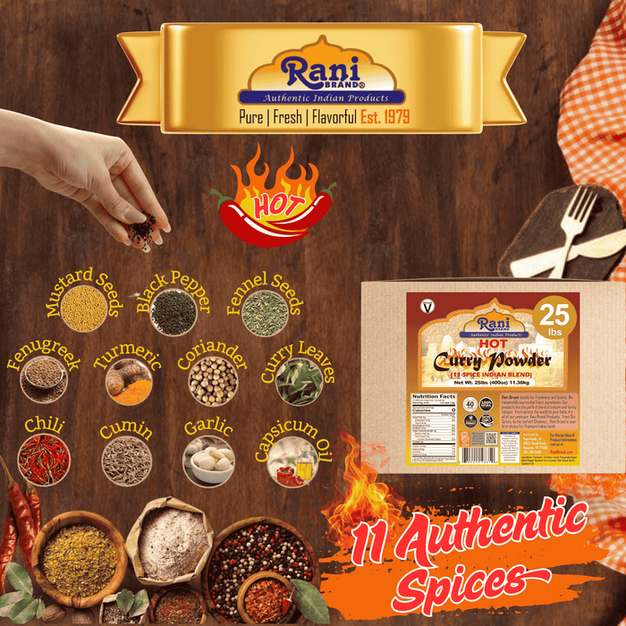 Rani Curry Powder Hot Natural 11-Spice Blend 400 Ounce (25lbs) 11.36kg ~ Bulk Box ~ Salt Free | Vegan | Gluten Friendly | NON-GMO