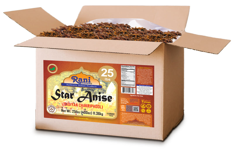 Rani Star Anise Seeds, Whole Pods (Badian Khatai) Spice 400oz (25lbs) 11.36kg Bulk Carton Box ~ All Natural | Gluten Friendly | NON-GMO | Kosher | Vegan | Indian Origin