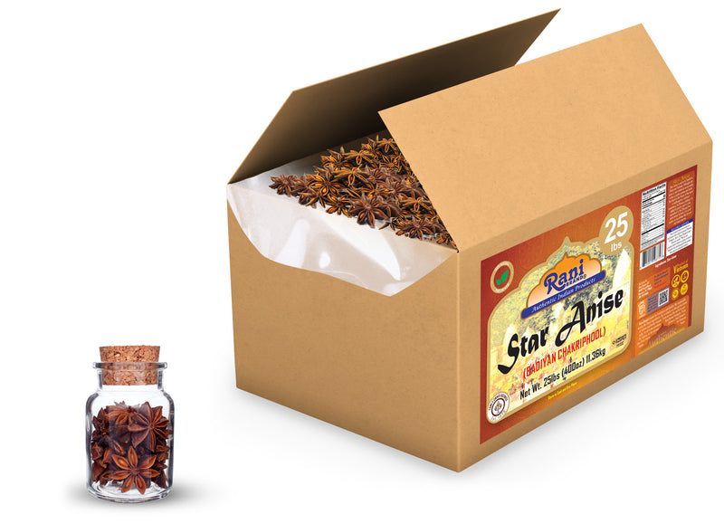 Rani Star Anise Seeds, Whole Pods (Badian Khatai) Spice 400oz (25lbs) 11.36kg Bulk Carton Box ~ All Natural | Gluten Friendly | NON-GMO | Kosher | Vegan | Indian Origin