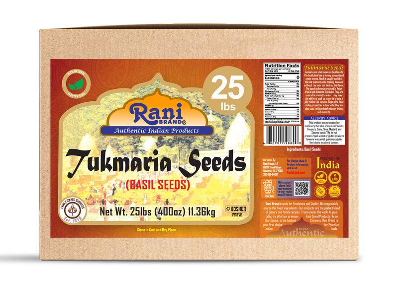 Rani Tukmaria (Holy Basil Seeds) 400oz (25lbs) 11.36kg Used for Falooda / Sabja Dessert, Spice & Ayurveda Herbal ~ All Natural | Gluten Friendly | NON-GMO | Kosher | Vegan | Indian Origin