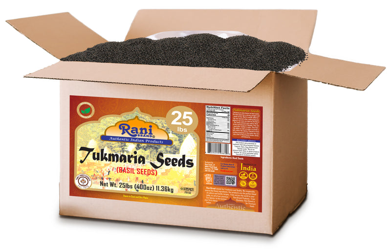 Rani Tukmaria (Holy Basil Seeds) 400oz (25lbs) 11.36kg Used for Falooda / Sabja Dessert, Spice & Ayurveda Herbal ~ All Natural | Gluten Friendly | NON-GMO | Kosher | Vegan | Indian Origin