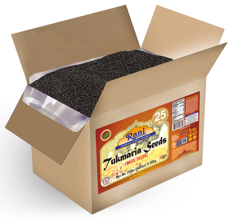 Rani Tukmaria (Holy Basil Seeds) 400oz (25lbs) 11.36kg Used for Falooda / Sabja Dessert, Spice & Ayurveda Herbal ~ All Natural | Gluten Friendly | NON-GMO | Kosher | Vegan | Indian Origin