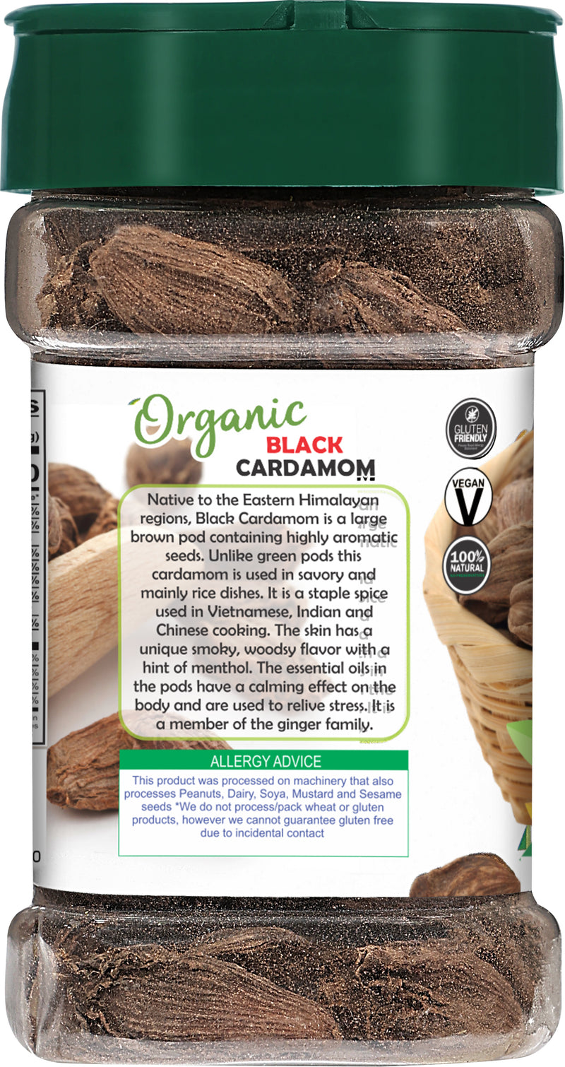 Rani Organic Black Cardamom Pods (Kali Elachi) Whole Indian Spice 2.5oz (70g) PET Jar ~ All Natural | Vegan | Gluten Friendly | NON-GMO | Indian Origin | USDA Certified Organic
