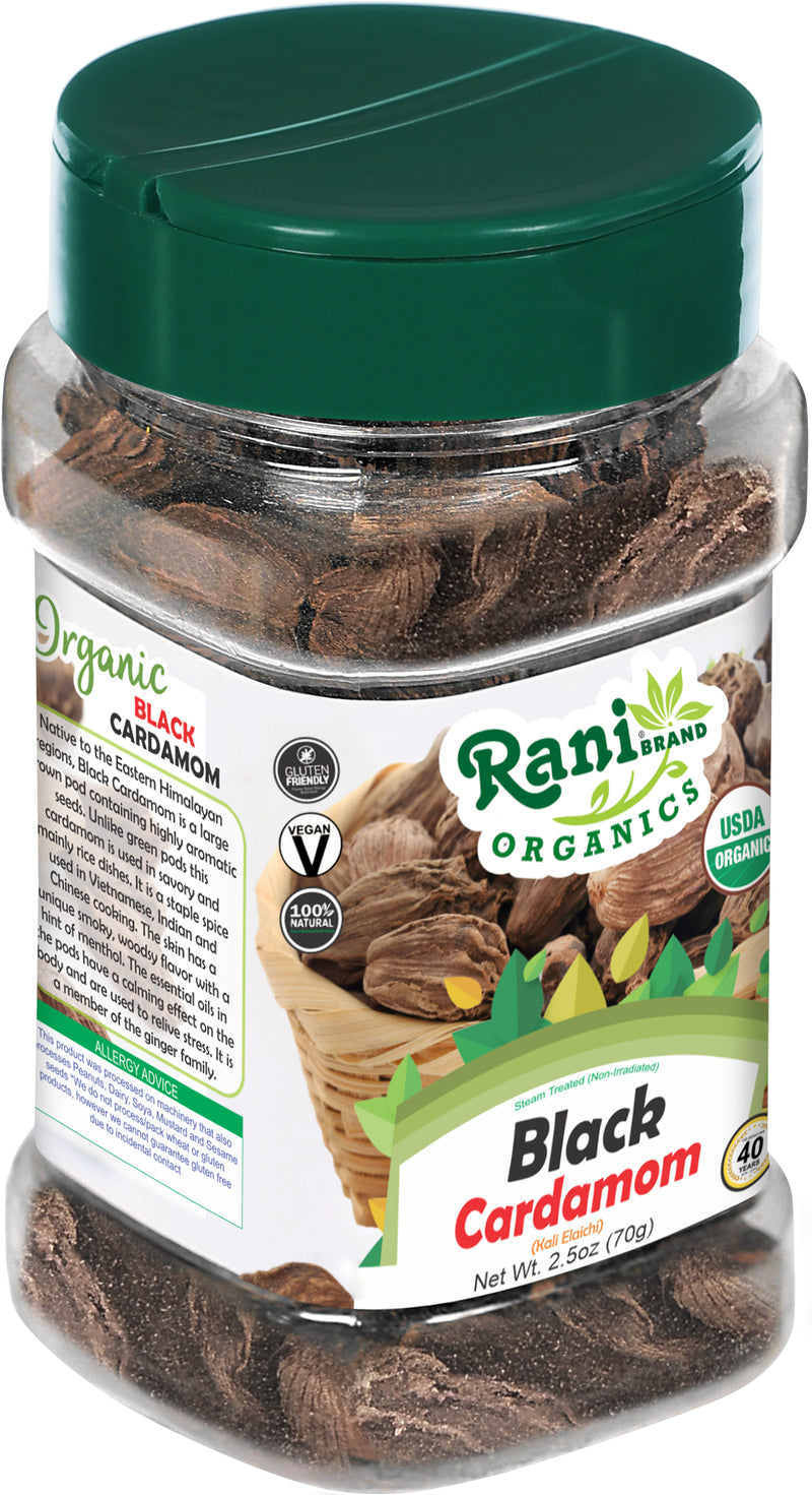 Rani Organic Black Cardamom Pods (Kali Elachi) Whole Indian Spice 2.5oz (70g) PET Jar ~ All Natural | Vegan | Gluten Friendly | NON-GMO | Indian Origin | USDA Certified Organic