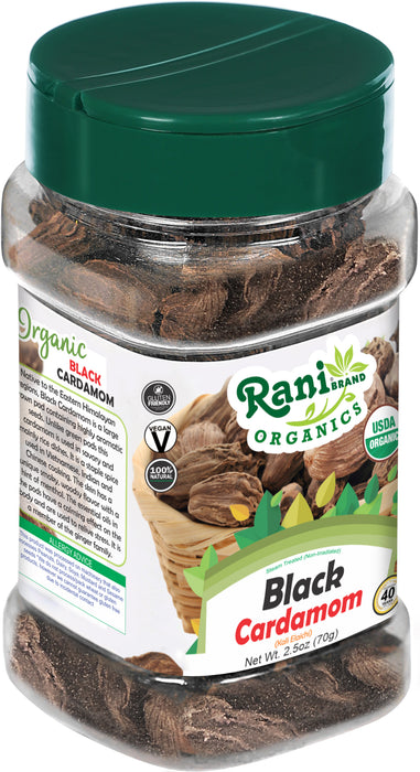 Rani Organic Black Cardamom Pods (Kali Elachi) Whole Indian Spice 2.5oz (70g) PET Jar ~ All Natural | Vegan | Gluten Friendly | NON-GMO | Indian Origin | USDA Certified Organic