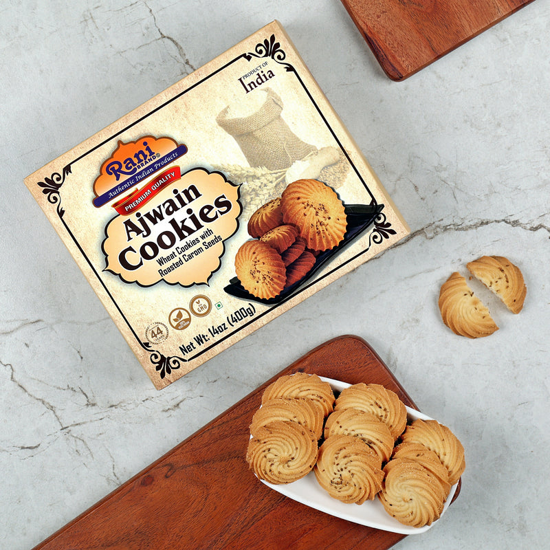 Rani Ajwain Cookies (Wheat Cookies with Roasted Carom Seeds) 14oz (400g) Pack of 3+1 FREE, Premium Quality Indian Cookies ~ All Natural | Vegan | Non-GMO | Indian Origin
