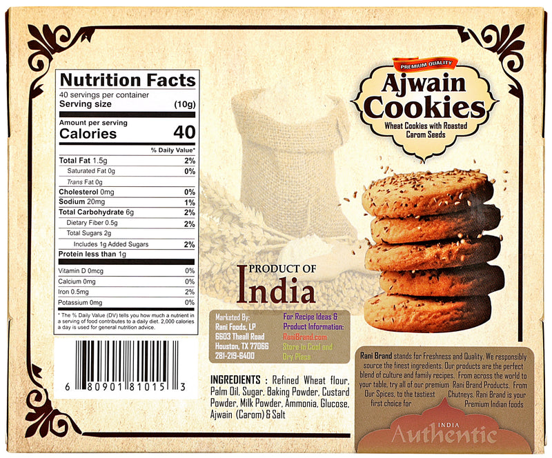 Rani Ajwain Cookies (Wheat Cookies with Roasted Carom Seeds) 14oz (400g) Pack of 3+1 FREE, Premium Quality Indian Cookies ~ All Natural | Vegan | Non-GMO | Indian Origin