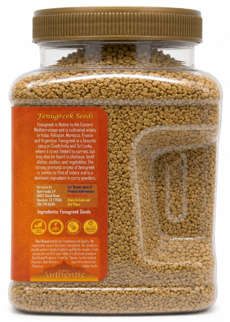 Rani Fenugreek (Methi) Seeds Whole 3lb (49oz) 1.38kg Bulk PET Jar, Trigonella foenum graecum ~ All Natural | Vegan | Gluten Friendly | Non-GMO | Kosher | Indian Origin, used in cooking & Ayurvedic