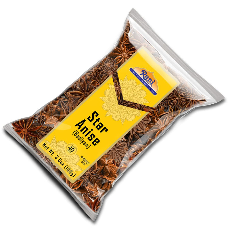 Rani Star Anise Seeds, Whole Pods (Badian Khatai) Spice 3.5oz (100g) ~ All Natural | Gluten Friendly | Kosher | Vegan | Whole Chinese Anise Star Sun Dried Spice, Anis Estrella / Illicium Verum, Widely Used for Baking, Drinks, Cooking, and Tea