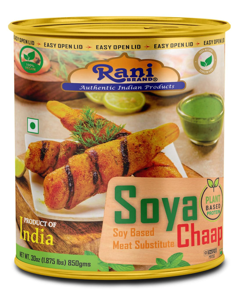 Rani Soya Chaap (Plant Based Protein) 30oz (1.875lbs) 850g, Pack of 18 ~ Easy Open Lid | All Natural | Vegan | No Colors | NON-GMO | Kosher | Indian Origin | Soy Based Meat Substitute