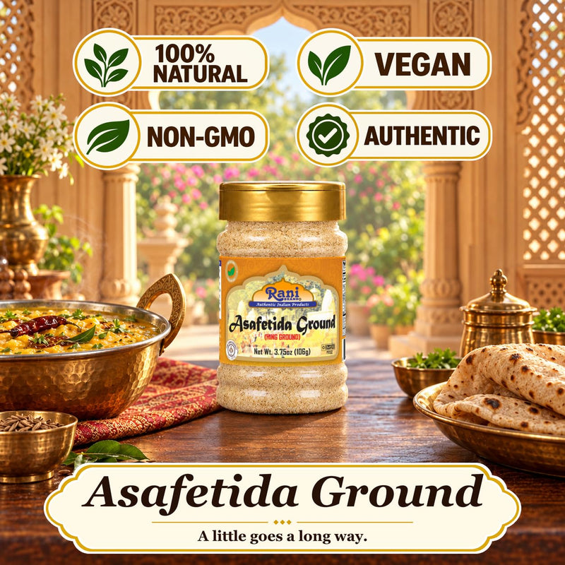 Rani Asafetida (Hing) Ground 3.75oz (106g) PET Jar ~ Natural | Salt Free | Vegan | NON-GMO | Kosher | Best for Onion Garlic Substitute