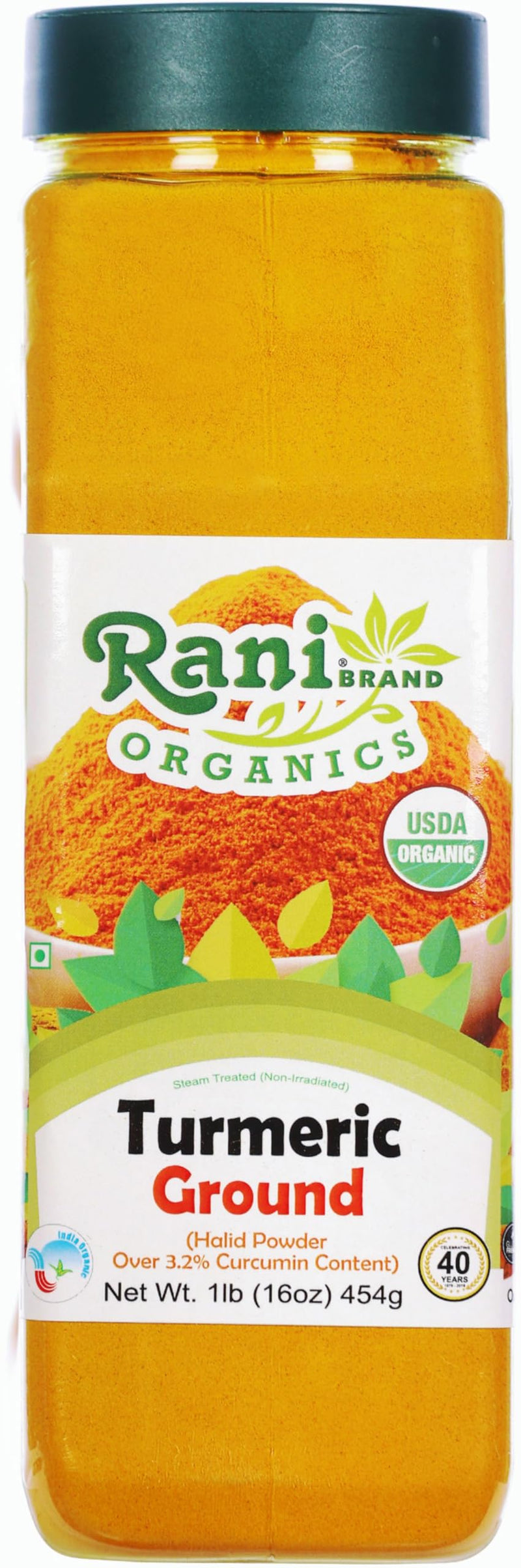 Rani Organic Turmeric (Haldi) Root Powder Spice, (High Curcumin Content) 16oz (1lb) 454g PET Jar ~ All Natural | Vegan | Gluten Friendly | NON-GMO | Kosher | Indian Origin | USDA Certified Organic