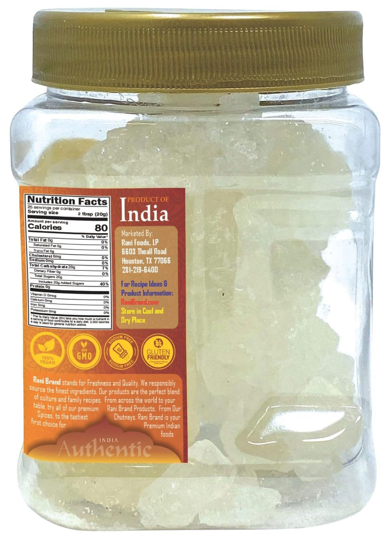 Thread Misri (Rock Sugar/Dhaga Mishri) - 17.5oz (1.1lbs) 500g PET Jar - Rani Brand Authentic Indian Products