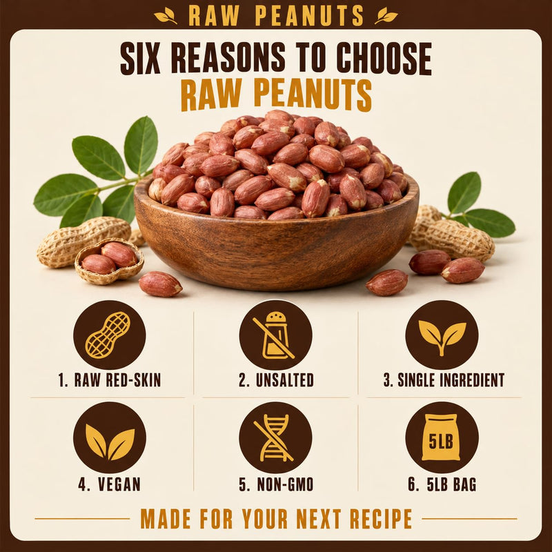 Rani Peanuts, Raw Whole With Skin (uncooked, unsalted) 80oz (5lbs) 2.27kg Bulk ~ All Natural | Vegan | Kosher | Gluten Friendly | Fresh Product of USA