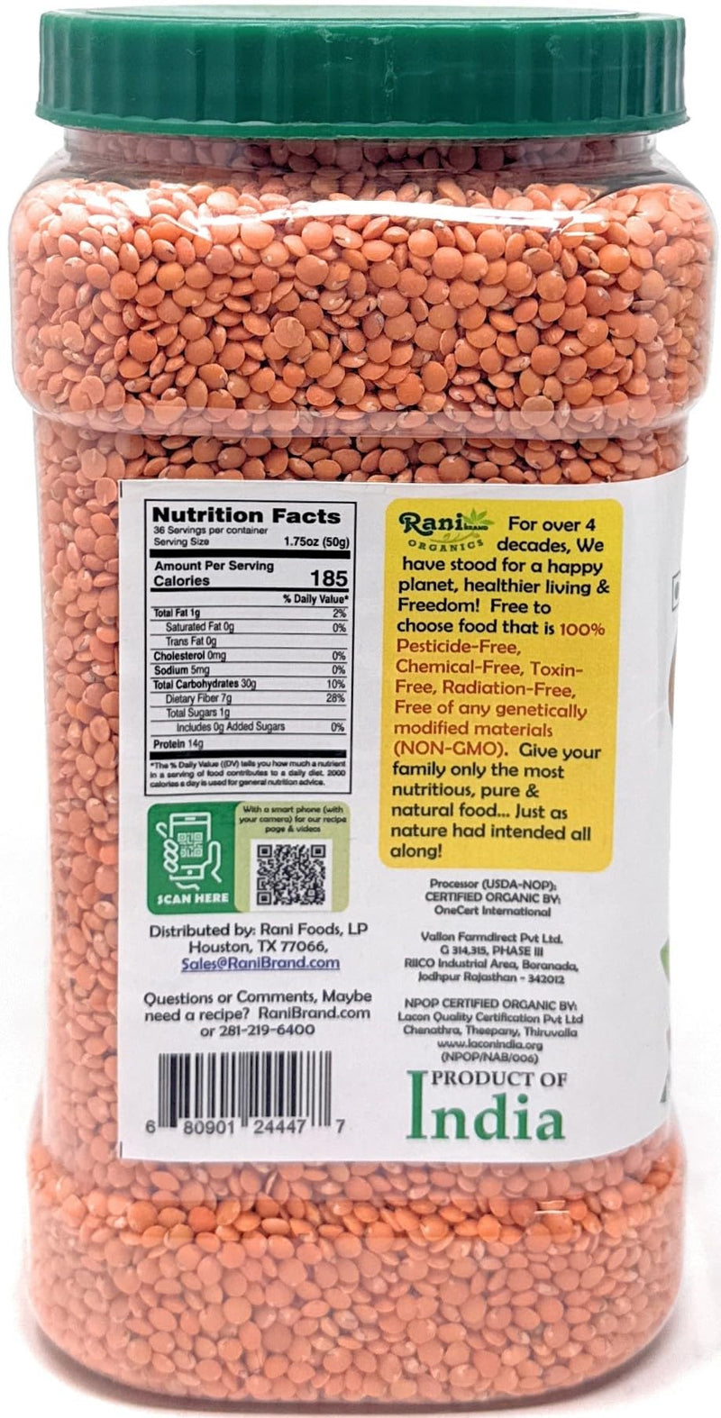 Rani Organic Masoor Gota (Football) Indian Red Lentils Skinless 64oz (4lbs) 1.81kg Bulk ~ All Natural | Gluten Friendly | NON-GMO | Kosher | Vegan | Product of USA