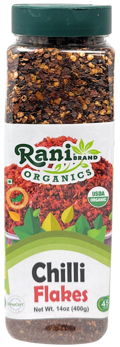 Rani Organic Chilli Flakes 14oz (400g) PET Jar ~ All Natural, No Color added | Gluten Friendly | Vegan | NON-GMO | Kosher | No Salt or fillers | USDA Certified Organic