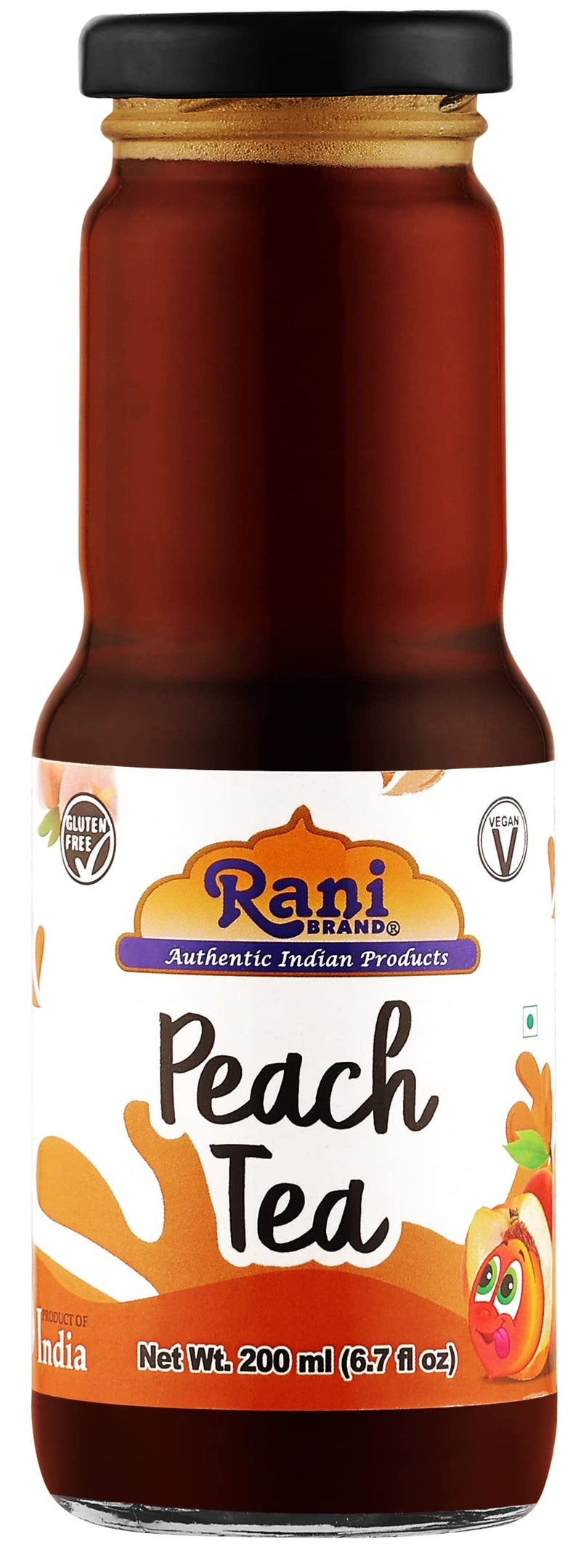 Rani Peach Tea 6.7 fl oz (200 ml) Glass Bottle, Pack of 6 ~ Indian Fruit Beverage | Vegan | Gluten Free | NON-GMO | Indian Origin
