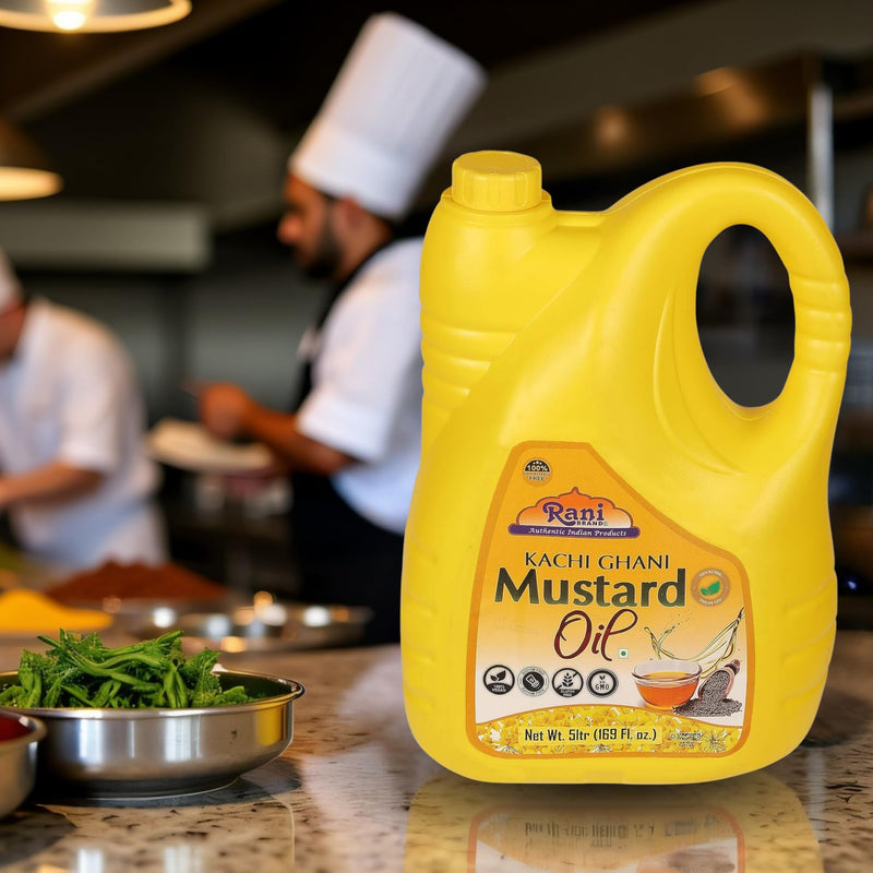Rani Mustard Oil (Kachi Ghani) 169 Ounce (5 Liter) Pack of 2, NON-GMO | Gluten Free | Kosher | Vegan | 100% Natural