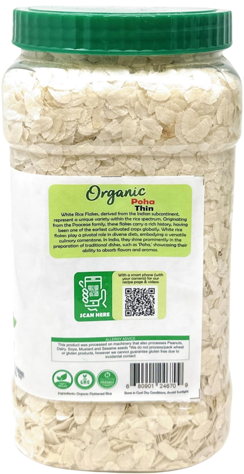 Rani Organic Poha (Powa) Thin Cut (Flattened Rice) 28oz (1.75lbs) 800g PET Jar ~ All Natural, Salt-Free | Vegan | Kosher | No Colors | Gluten Friendly | Indian Origin | USDA Certified Organic