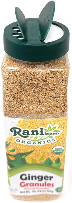 Rani Organic Granulated Ginger (Adarak Granules) 16oz (1lb) 454g PET Jar ~ All Natural | Gluten Friendly | Vegan | NON-GMO | Kosher | No Salt or fillers | Indian Origin | USDA Certified Organic