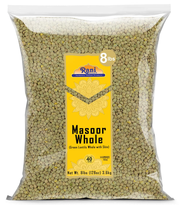 Rani Masoor Whole (Green Lentils Whole With Skin) 128oz (8lbs) 3.63kg Bulk ~ All Natural | Vegan | Gluten Friendly | Non-GMO | Kosher | Product of USA