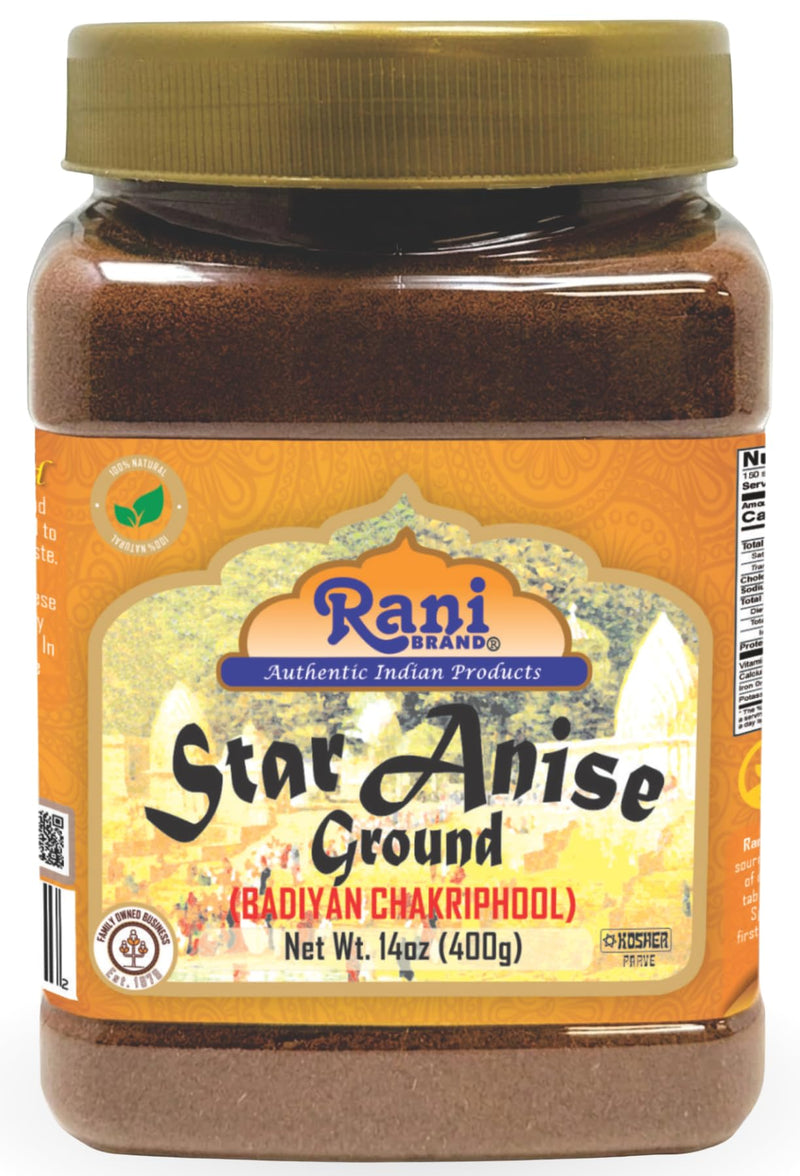 Rani Star Anise Powder (Badian Khatai) Ground Spice 14oz (400g) PET Jar ~ All Natural | Gluten Friendly | NON-GMO | Kosher | Vegan | Indian Origin