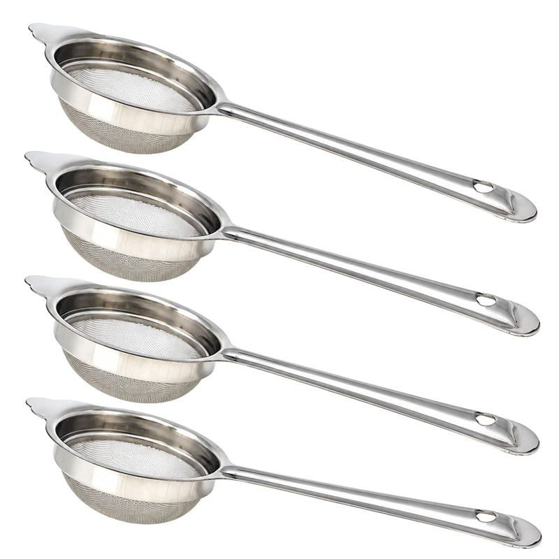 Rani Tea Strainers (3in) Stainless Steel Fine Mesh Tea Strainer, 4-Pack, Reusable Strainers for Loose Leaf Tea, Juice & Baking, with Support Tab & Hanging Hole
