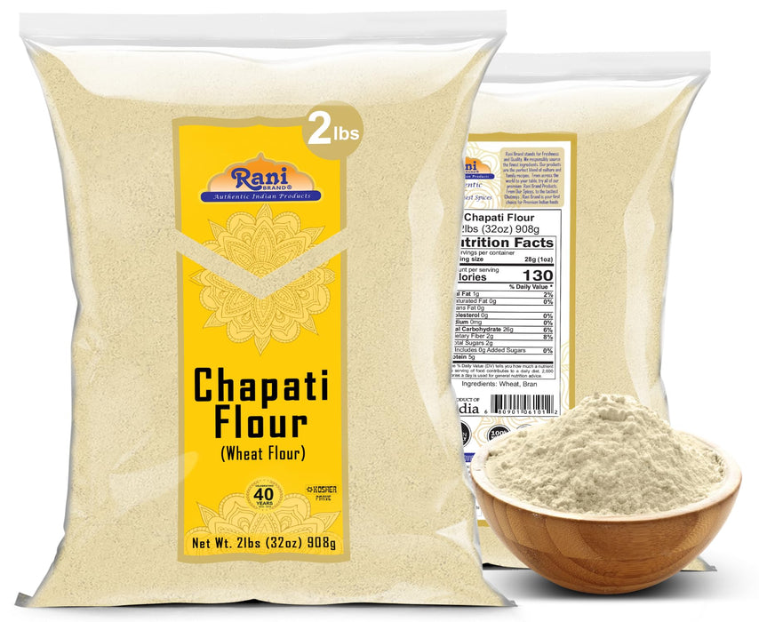 Rani Chapati Flour (100% Pure Whole Wheat Atta), For Making Roti & Indian Breads 32oz (2lbs) 908g ~ All Natural | Vegan | No Salt or Colors | NON-GMO | Kosher | Indian Origin