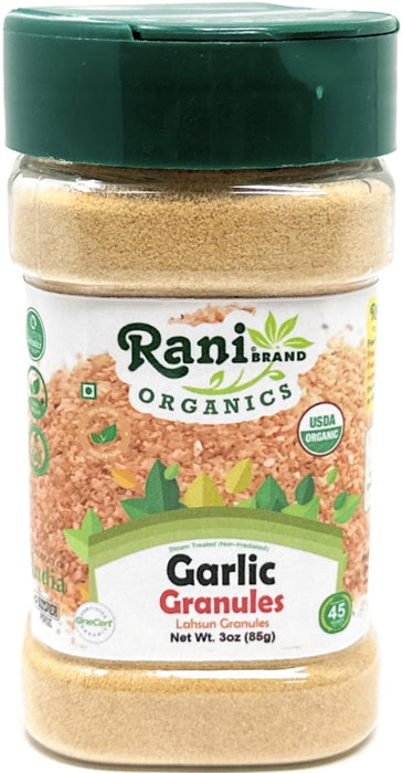 Rani Organic Granulated Garlic (Lahsun Granules) 3oz (85g) PET Jar ~ All Natural | Gluten Friendly | Vegan | NON-GMO | Kosher | No Salt or fillers | Product of USA | USDA Certified Organic