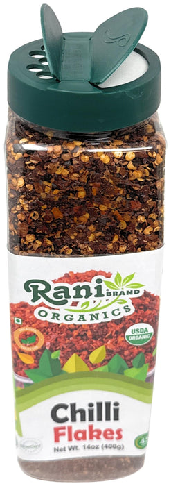 Rani Organic Chilli Flakes 14oz (400g) PET Jar ~ All Natural, No Color added | Gluten Friendly | Vegan | NON-GMO | Kosher | No Salt or fillers | USDA Certified Organic