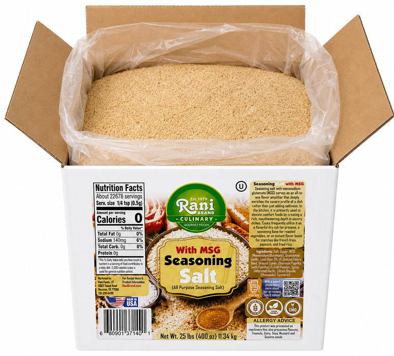 Rani Seasoning Salt with MSG (All Purpose Seasoning Salt) 400oz (25lbs) 11.34kg Bulk Box ~ Gluten Free | NON-GMO | Kosher | Vegan | Sodium Free | Product of USA