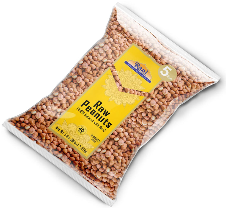 Rani Peanuts, Raw Whole With Skin (uncooked, unsalted) 80oz (5lbs) 2.27kg Bulk, Pack of 6 ~ All Natural | Vegan | Gluten Friendly | Fresh Product of USA ~ Spanish Grade Groundnut/Red-skin