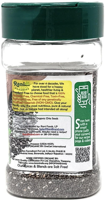 Rani Organic Chia Seeds 3oz (85g) PET Jar ~ All Natural | Vegan | Gluten Friendly | Non-GMO | Kosher | Indian Origin | USDA Certified Organic