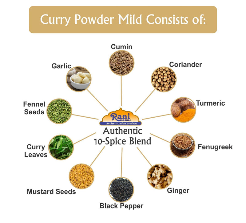 Rani Curry Powder Mild (10-Spice Authentic Indian Blend) 16oz (1lb) 454g PET Jar, Pack of 6 ~ All Natural | Salt-Free | NO Chili or Peppers | Vegan | Gluten Friendly | NON-GMO | Kosher | Indian Origin