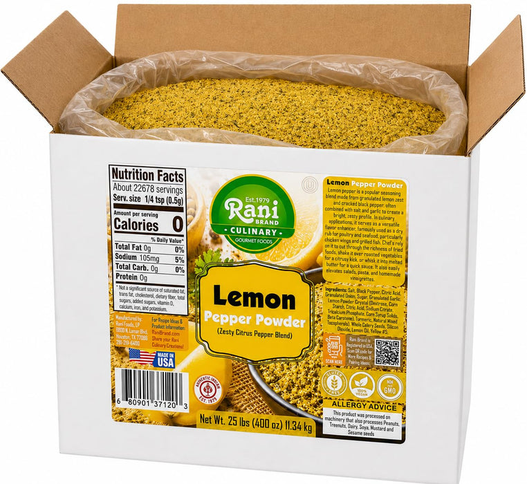 Rani Lemon Pepper Powder (Zesty Citrus Pepper Blend) 400oz (25lbs) 11.34kg Bulk Box ~ Gluten Free | NON-GMO | Kosher | Vegan | Product of USA