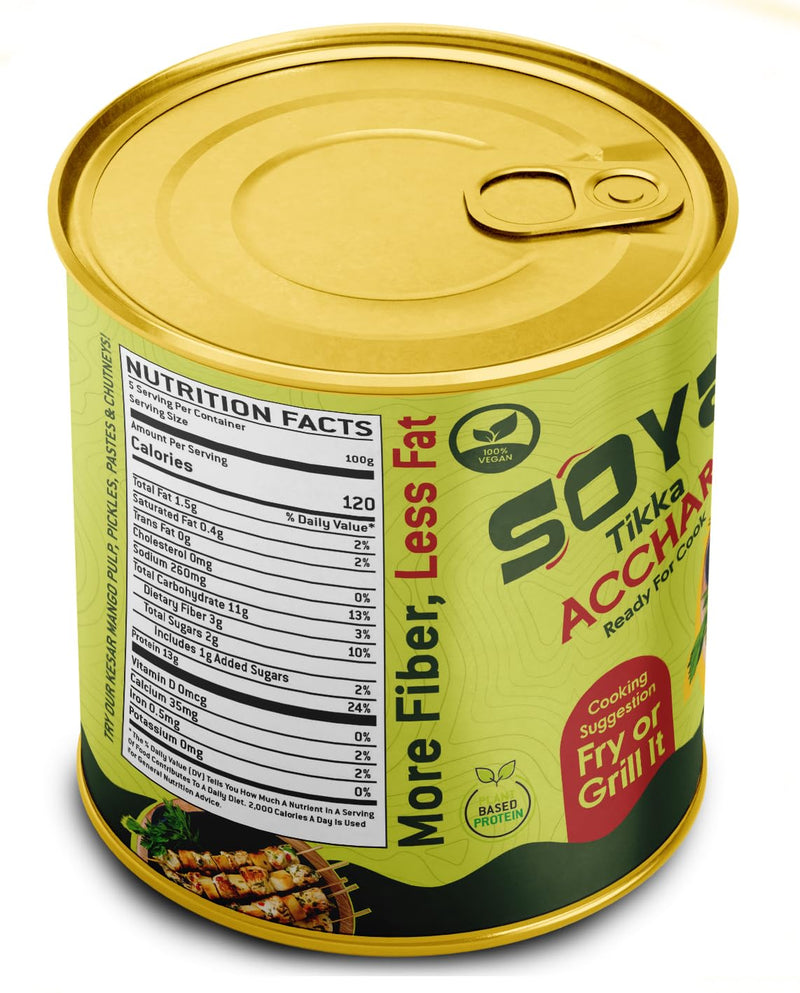 Rani Soya Tikka Achari 30oz (1.875lbs) 850g, Pack of 6, Ready for Cook ~ Easy Open Lid | All Natural | Vegan | No Colors | NON-GMO | Kosher | Indian Origin | Soy Based Meat Substitute