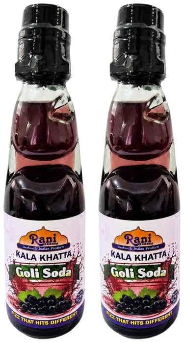 Rani Kala Khatta (Black Grapes) Goli Soda 6.7 fl oz (200 ml) Glass Bottle with Marble Seal, Pack of 2 ~ Vegan | Gluten Free | Non-GMO | Indian Origin
