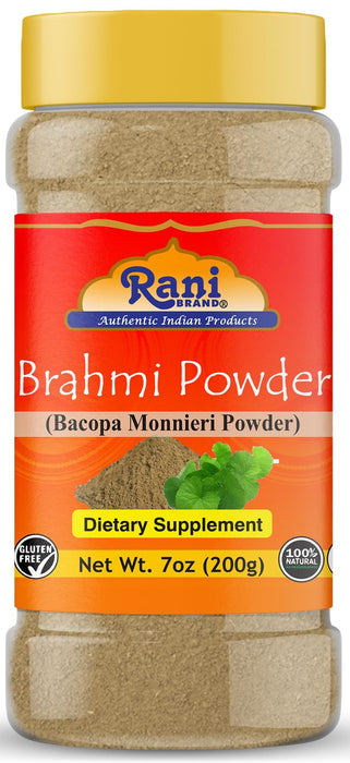 Rani Bacopa Monnieri (Waterhyssop) 7oz (200g) PET Jar ~ All Natural | No Color | Gluten Friendly | Vegan | Non-GMO | Kosher | No Salt or fillers | Indian Origin
