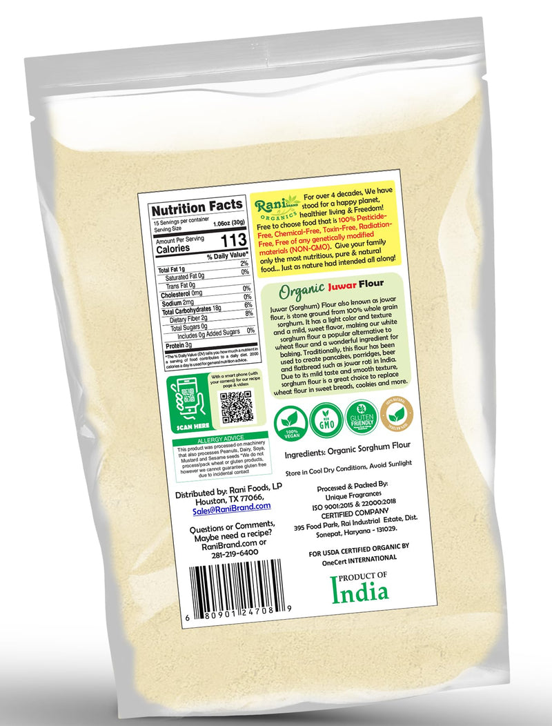 Rani Organic Juwar (Sorghum) Flour 16oz (1lb) 454g ~ All Natural | Vegan | Gluten Friendly | NON-GMO | Indian Origin | USDA Certified Organic