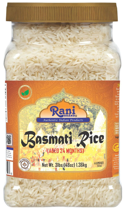 Rani Platinum White Basmati Rice Extra Long Aged, 48oz (3lbs) 1.36kg PET Jar ~ All Natural | Vegan | Kosher | Gluten Friendly | Indian Origin