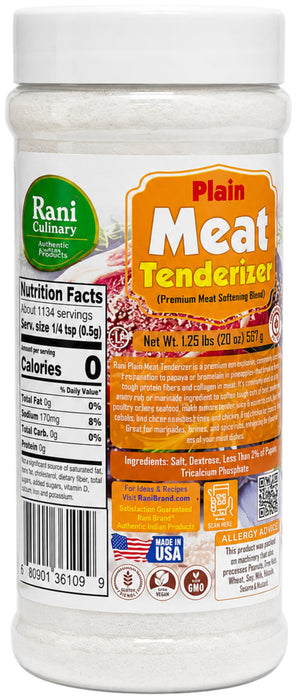Rani Plain Meat Tenderizer (Premium Meat Softening Blend) 1.25lbs (20oz) 567g PET Jar ~ Gluten Free | NON-GMO | Kosher | Vegan | Product of USA