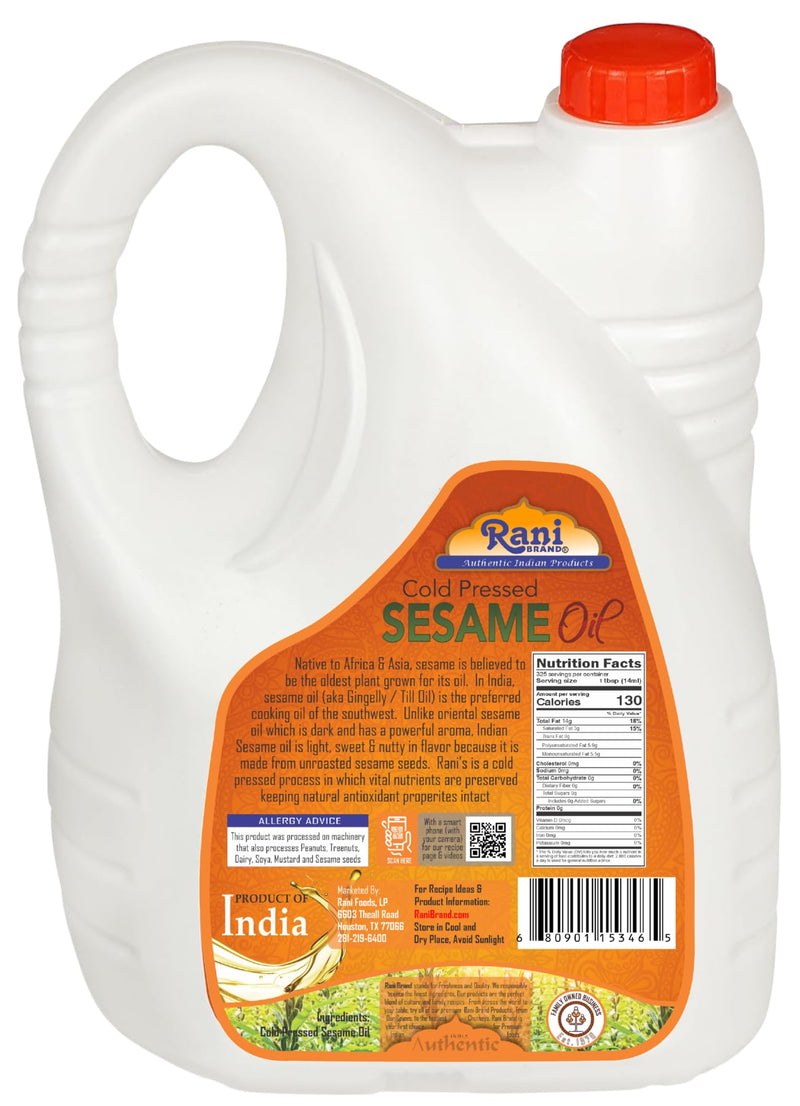 Rani Sesame Oil 169 Ounce (5 Liter) Cold Pressed | 100% Natural | NON-GMO | Kosher | Vegan | Gluten Free