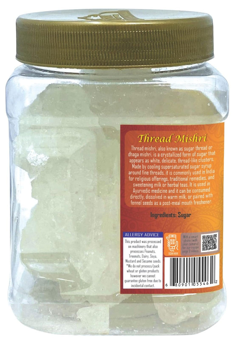Thread Misri (Rock Sugar/Dhaga Mishri) - 17.5oz (1.1lbs) 500g PET Jar - Rani Brand Authentic Indian Products