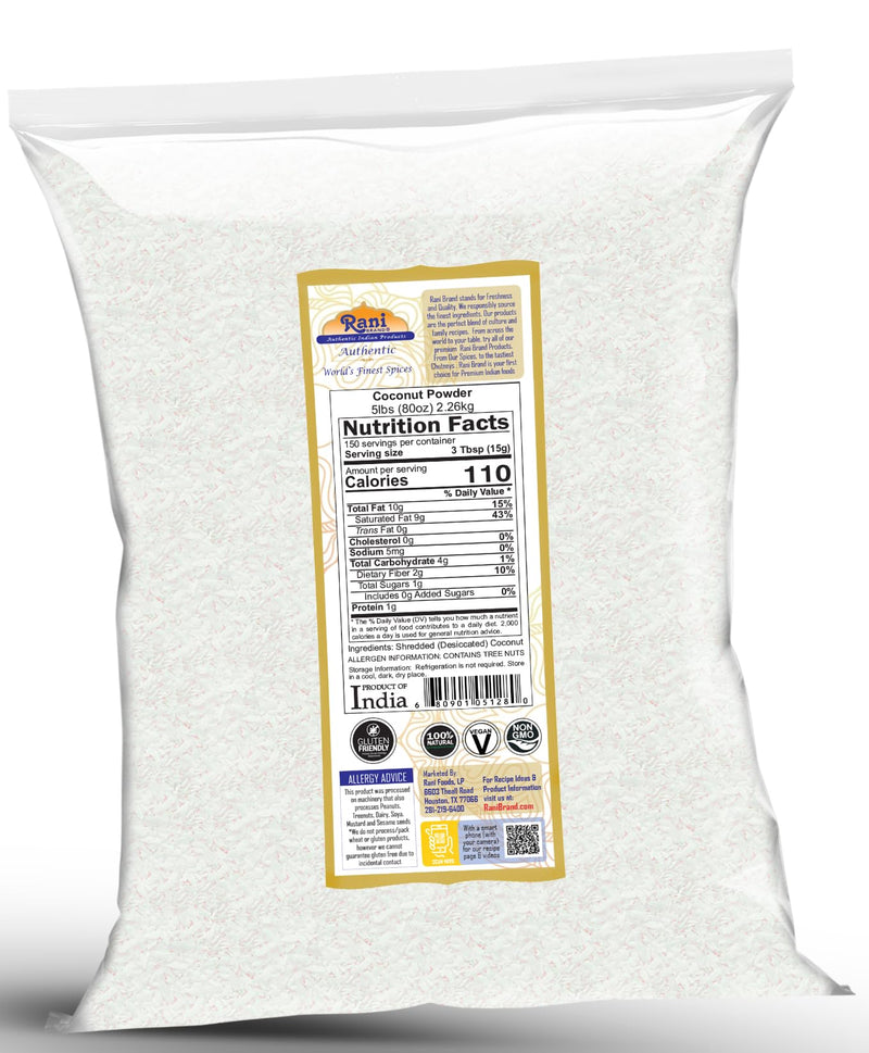 Rani Coconut Fine Powder (Desiccated, Macaroon Cut) 80oz (5lbs) 2.27kg Bulk Raw (Uncooked, Unsweetened) ~ All Natural | Vegan | Gluten Friendly | Kosher