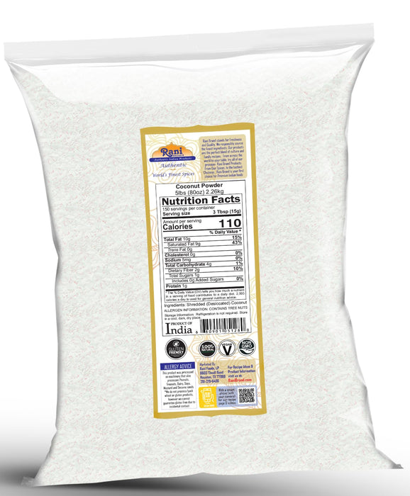 Rani Coconut Fine Powder (Desiccated, Macaroon Cut) 80oz (5lbs) 2.27kg Bulk Raw (Uncooked, Unsweetened) ~ All Natural | Vegan | Gluten Friendly | Kosher