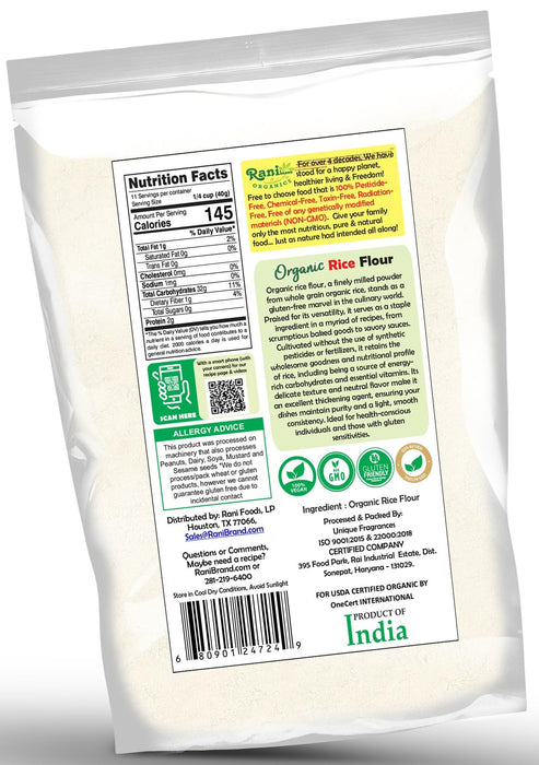 Rani Organic Rice (White) Flour 16oz (1lb) 454g ~ All Natural | Gluten Friendly | Vegan | NON-GMO | Kosher | Indian Origin | USDA Certified Organic