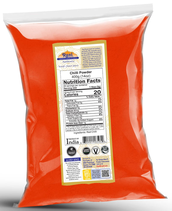 Rani Chilli Powder (Mirchi) Ground Indian Spice 14oz (400g) ~ All Natural, Salt-Free | Vegan | No Colors | Gluten Friendly | NON-GMO | Kosher | Indian Origin