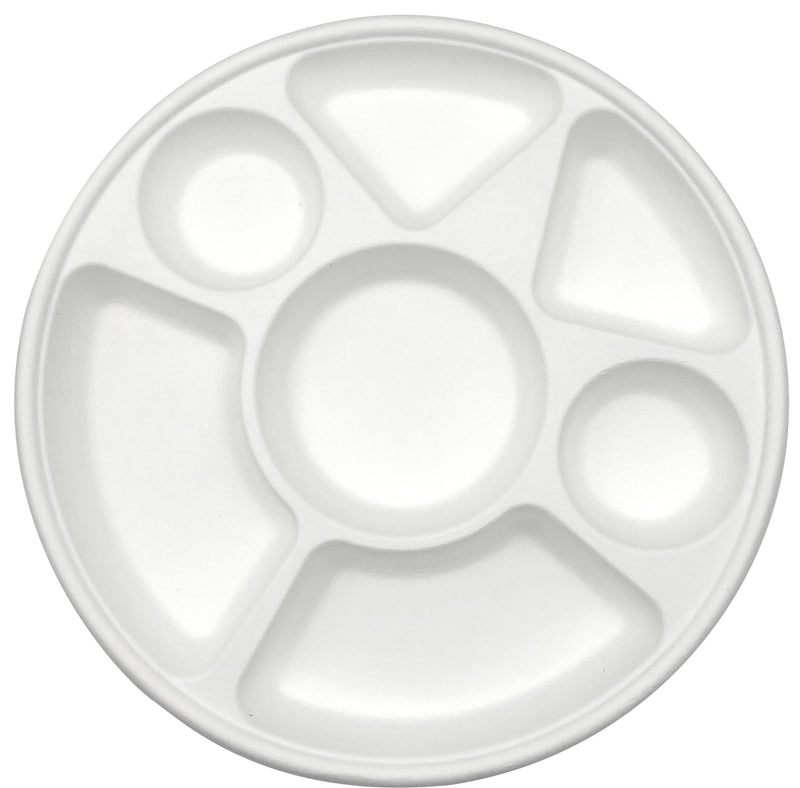 Rani 7 Compartment Round Biodegradable Divided Plates, Pack of 125 ~ Party, Thali, Buffet | Disposable & Eco-Friendly | Heavy-Duty Sturdy Paper Bagasse | Premium Quality | 11" Diameter, 1.38" Height